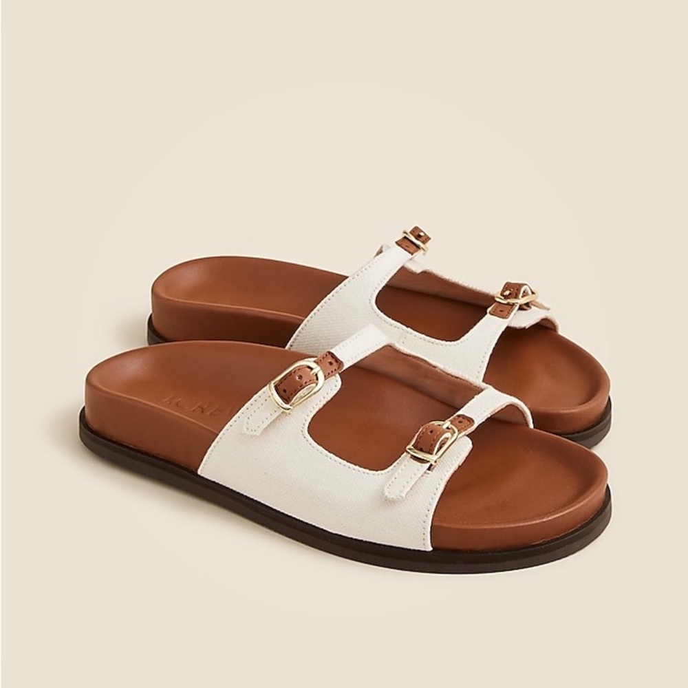 J. Crew Colbie White Leather Double-Buckle Slide Sandals for Women